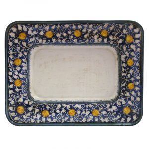 Piatto da muro-vassoio rettangolare in ceramica decoro "Ornato Blu Cinquecentesco"