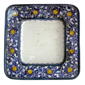 Piatto da muro-vassoio quadrangolare in ceramica decoro "Ornato Blu Cinquecentesco"