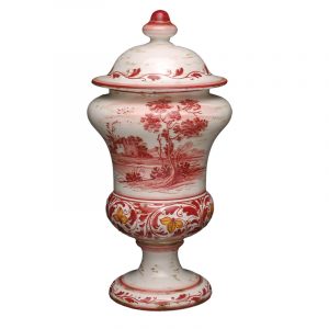 Vaso farmacia '700 "paesaggio rosso" con piede