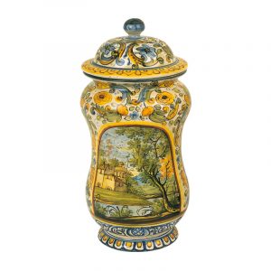 Albarello con coperchio H Cm.33 Paesaggio stile Grue